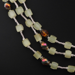 Vintage Czech 3 strand necklace satin atlas vitrail topaz glass beads 20"