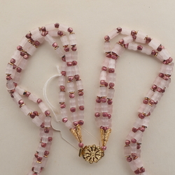 Vintage Czech 3 strand necklace frost satin atlas silver English cut glass beads 