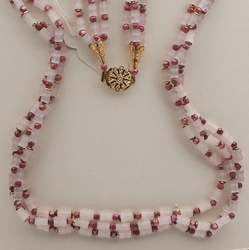 Vintage Czech 3 strand necklace frost satin atlas silver English cut glass beads 