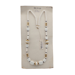 Vintage Czech necklace element white round oval glass beads 24"