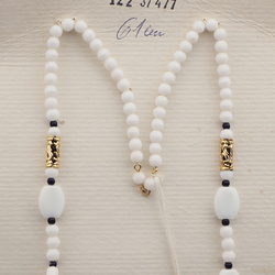 Vintage Czech necklace element white round oval glass beads 24"