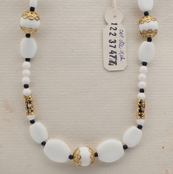 Vintage Czech necklace element white round oval glass beads 24"