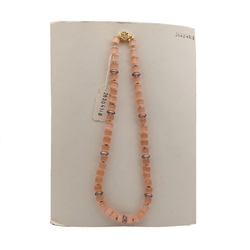 Vintage Czech necklace pink satin atlas pentagon glass beads 