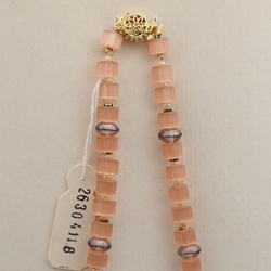 Vintage Czech necklace pink satin atlas pentagon glass beads 