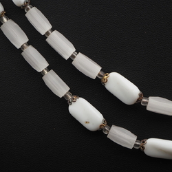 Long vintage Czech necklace frost satin atlas pentagon white rectangle glass beads 47"