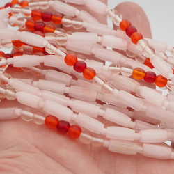 Vintage Czech 4 strand necklace satin atlas orange red clear glass beads 23"