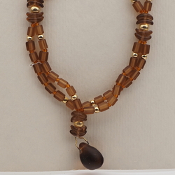 Vintage Czech 2 strand necklace topaz pentagon grape pendant glass beads 