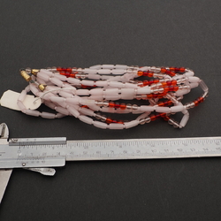 Vintage Czech 4 strand necklace satin atlas orange red clear glass beads 23"