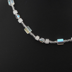 Vintage Czech necklace AB round bugle satin atlas glass beads 15"