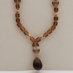 Vintage Czech necklace topaz pentagon grape pendant glass beads 