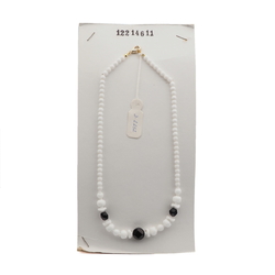 Vintage Czech necklace black white glass beads 
