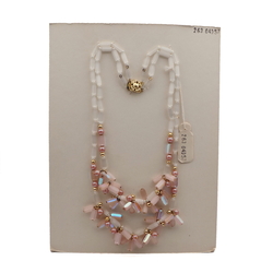 Vintage Czech 2 strand necklace vitrail pink satin atlas pentagon glass beads 