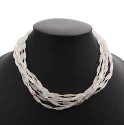 Vintage Czech 7 strand necklace frost satin atlas bicolor lined bugle glass beads 17"
