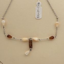 Vintage Czech silver chain necklace beige topaz gilt glass beads 