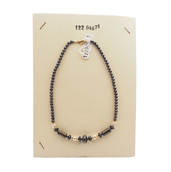 Vintage Czech necklace black pearl hematite glass beads 