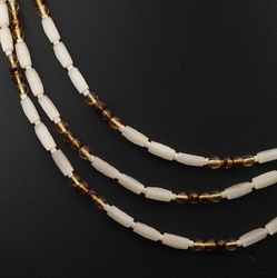 Vintage Czech 3 strand necklace satin atlas topaz bicolor glass beads 18"