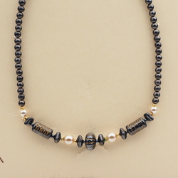 Vintage Czech necklace black pearl hematite glass beads 