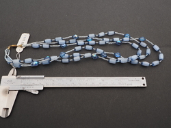 Vintage Czech 3 strand necklace blue satin atlas vitrail blue glass beads 19"