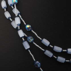 Vintage Czech 3 strand necklace blue satin atlas vitrail blue glass beads 19"