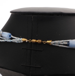 Vintage Czech 3 strand necklace blue satin atlas vitrail blue glass beads 19"