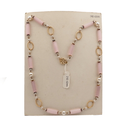 Vintage Czech link necklace pink satin atlas bugle glass beads 