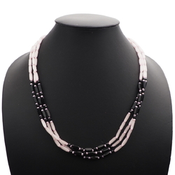 Vintage Czech 3 strand necklace frost satin atlas black pentagon glass beads 24"