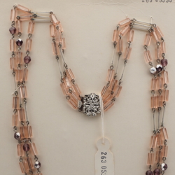 Vintage Czech 3 strand link necklace clear bugle silvered purple glass beads 