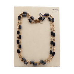 Vintage Czech 2 strand link necklace black pentagon gold glass beads 