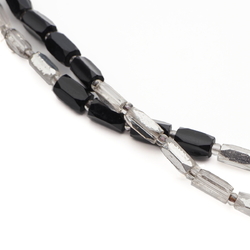 Long vintage Czech necklace black silvered clear pentagon glass beads 47"