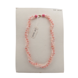 Vintage Czech 3 strand necklace pink satin atlas opaline clear glass beads 