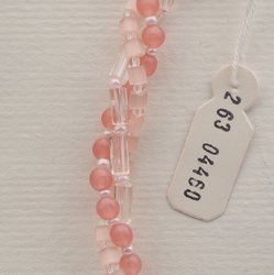 Vintage Czech 3 strand necklace pink satin atlas opaline clear glass beads 