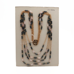 Vintage Czech 4 strand chain necklace satin atlas marble bugle glass beads 