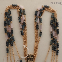 Vintage Czech 4 strand chain necklace satin atlas marble bugle glass beads 