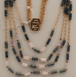 Vintage Czech 4 strand chain necklace satin atlas marble bugle glass beads 