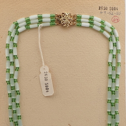 Vintage Czech 3 strand necklace frost satin atlas pentagon glass beads 