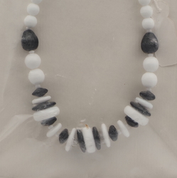 Vintage Czech necklace white black rondelle melon teardrop glass beads 