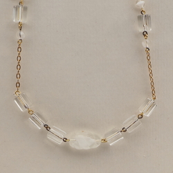 Vintage Czech gold chain necklace clear pentagon bicolor glass beads 