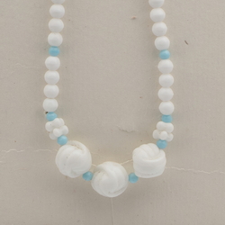 Vintage Czech necklace white rondelle flower wool knot glass beads 