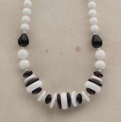 Vintage Czech necklace white black round rondelle melon teardrop glass beads 