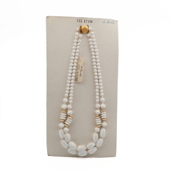 Vintage Czech 2 strand necklace white glass plastic rondelle beads