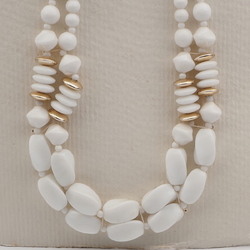 Vintage Czech 2 strand necklace white glass plastic rondelle beads
