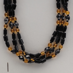 Vintage Czech 3 strand necklace hematite black golden yellow glass beads 
