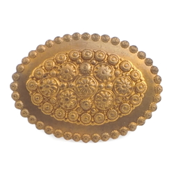 Vintage gold tone brass metal oval floral pin brooch furniture finding stamping