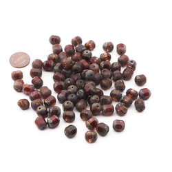 Lot (80) Czech marbled window cut oval faceted glass beads 10mm