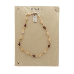 Vintage Czech link necklace beige topaz feather teardrop glass beads 