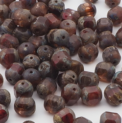 Lot (80) Czech marbled window cut oval faceted glass beads 10mm
