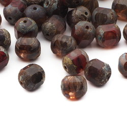 Lot (80) Czech marbled window cut oval faceted glass beads 10mm