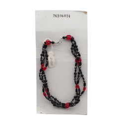 Vintage Czech 3 strand necklace hematite black red glass beads