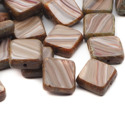 Lot (43) Czech marble square table cut Picasso glass beads 11mm