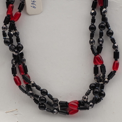 Vintage Czech 3 strand necklace hematite black red glass beads
